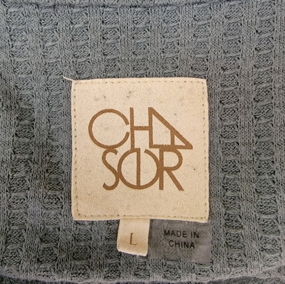 Chaser Sz L Waffle Knit Thermal Top Green Long Sleeve Button Cuffs - Picture 8 of 10